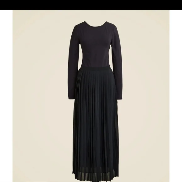 J. Crew Pleated Ballet Maxi Dress Stretch Cotton Long Sleeve Black Medium NWT - Picture 2 of 9